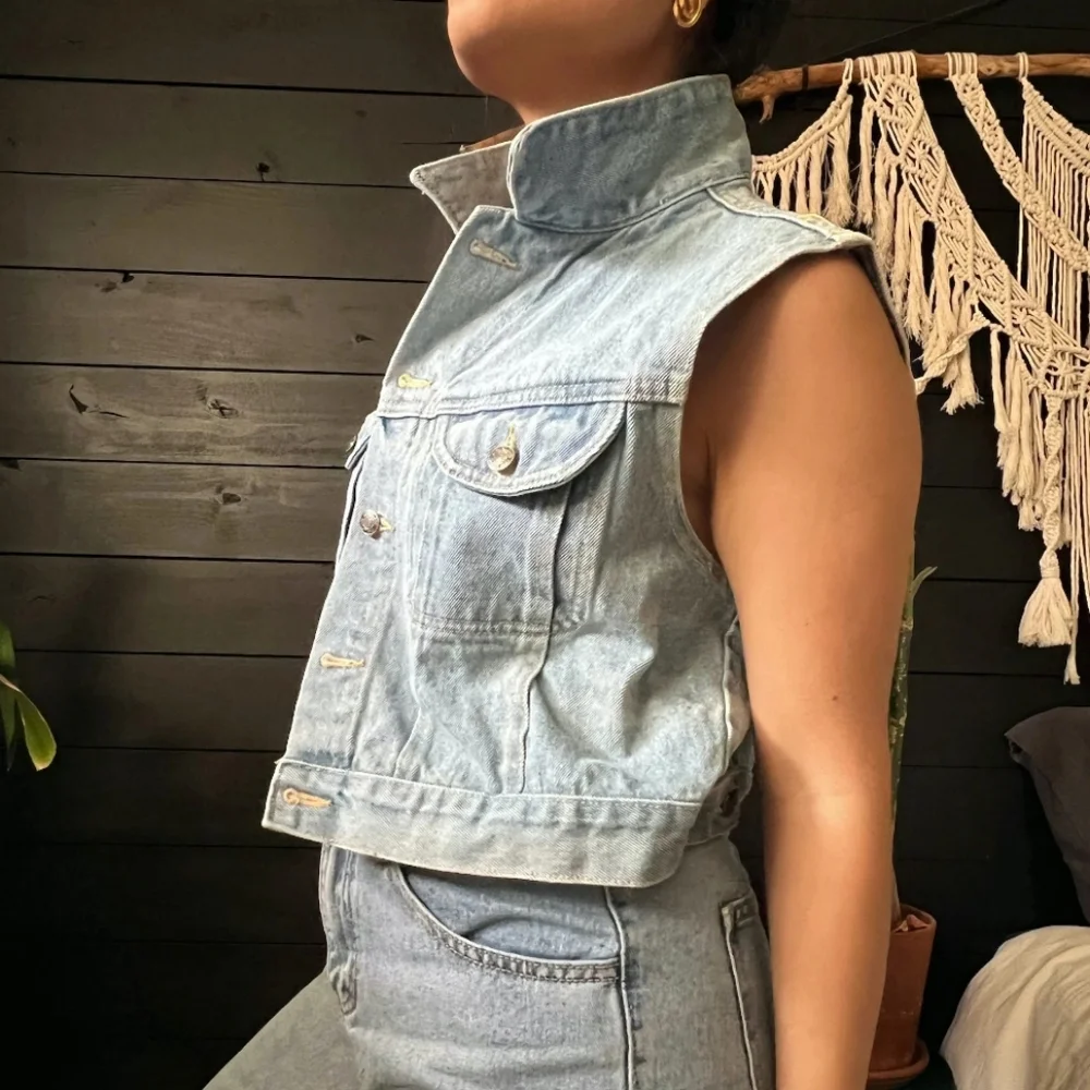 Vintage 90s Great Land trading company cropped denim vest size small - Picture 4 of 11